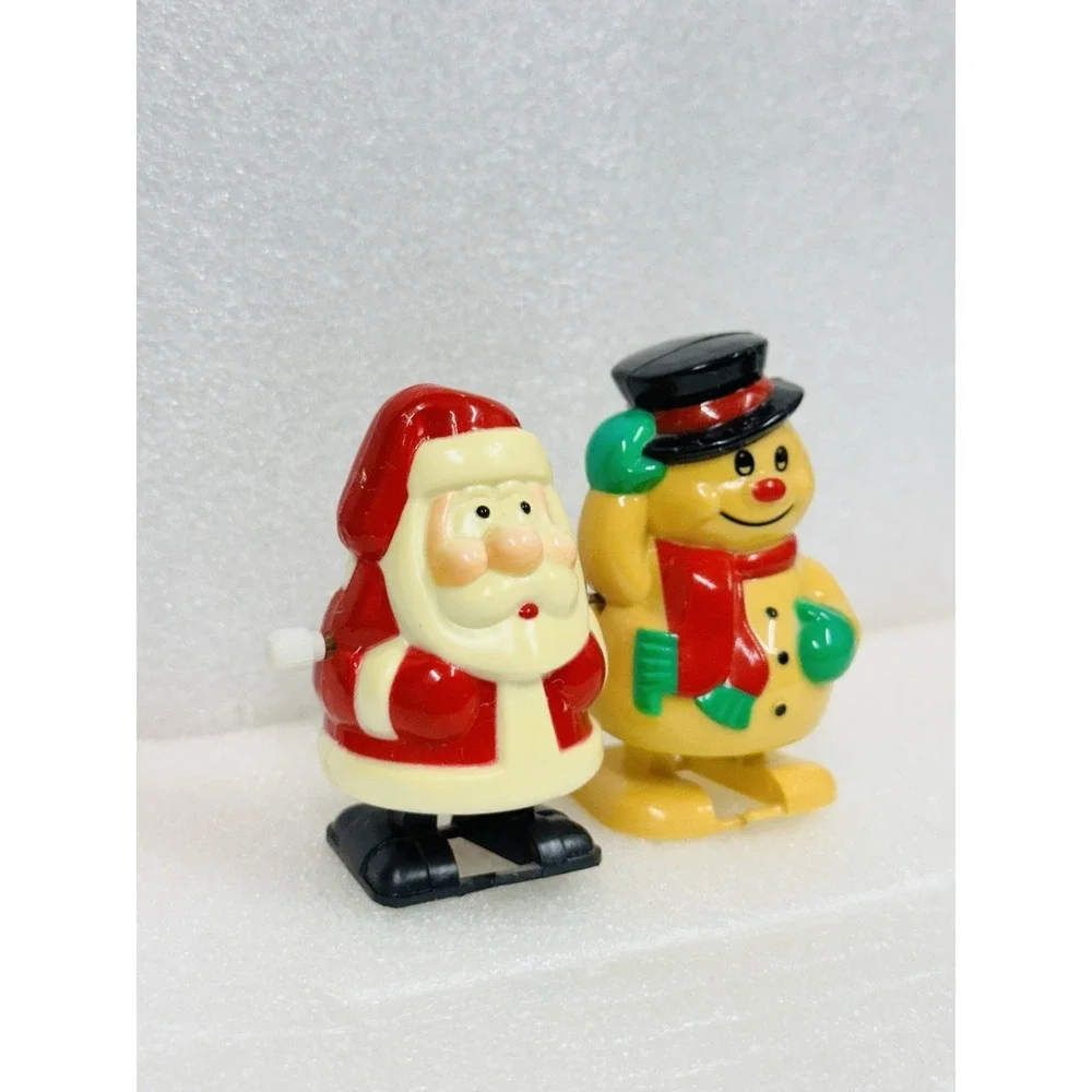 Vintage Santa Snowman Hard Plastic Windup Walking Toy Decoration  Clockwise‎